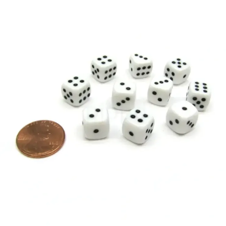 Dice>Pack of 10 Deluxe Round Edge Small 10mm Opaque D6 Dice - White - Your Source for Gaming Essentials
