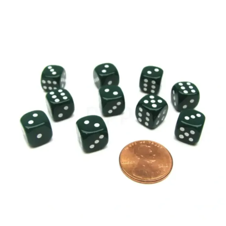 Dice>Pack of 10 Deluxe Round Edge Small 10mm Opaque D6 Dice - Green - Your Source for Gaming Essentials