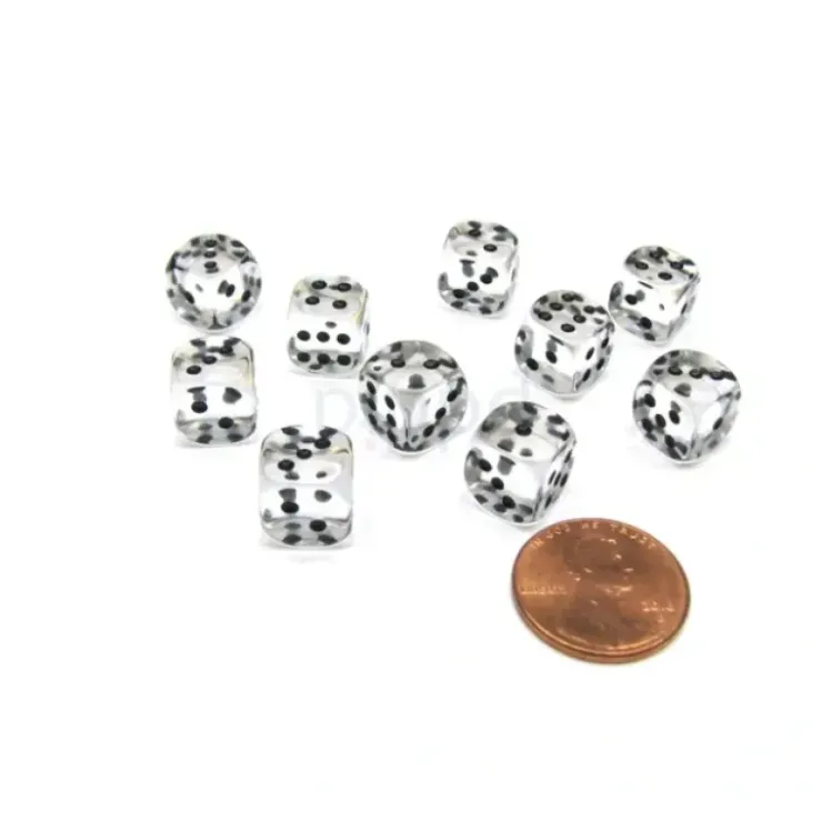 Dice>Pack of 10 Deluxe Round Edge Small 10mm Transparent D6 Dice - Clear - Your Source for Gaming Essentials