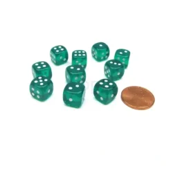 Dice>Pack of 10 Deluxe Round Edge Small 10mm Transparent D6 Dice - Green - Your Source for Gaming Essentials