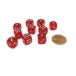 Dice>Pack of 10 Deluxe Round Edge Small 10mm Transparent D6 Dice - Red - Your Source for Gaming Essentials