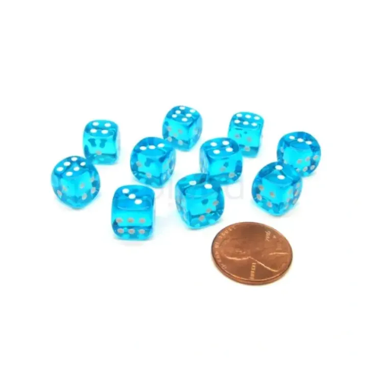 Dice>Pack of 10 Deluxe Round Edge Small 10mm Transparent D6 Dice - Turquoise - Your Source for Gaming Essentials
