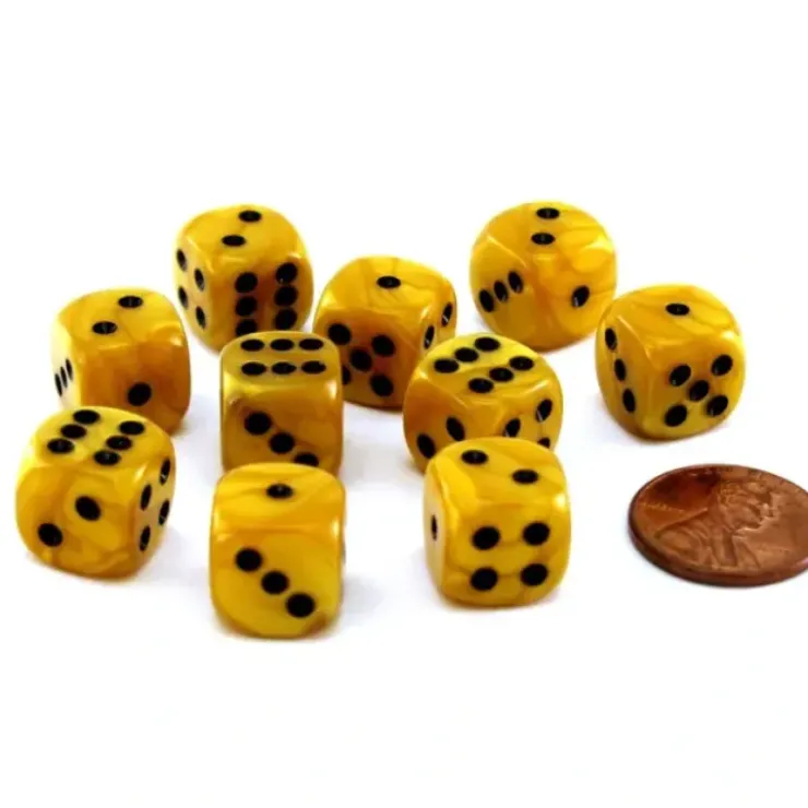 Dice>Pack of 10 Deluxe Round Edge Small 12mm Marble D6 Dice - Gold - Your Source for Gaming Essentials