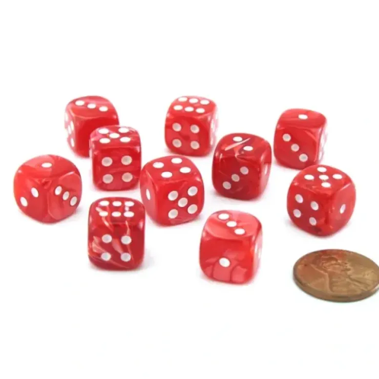 Dice>Pack of 10 Deluxe Round Edge Small 12mm Marble D6 Dice - Red - Your Source for Gaming Essentials
