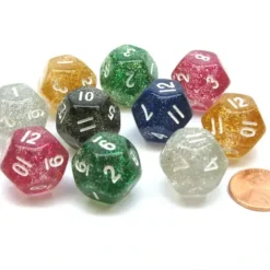 Dice>Pack of 10 D12 Glitter 12-Sided Dice - Assorted Colors - Your Source for Gaming Essentials