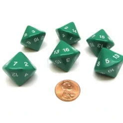 Dice>Pack of 6 D16 Koplow Games 16 Sided 20mm Opaque Dice - Green - Your Source for Gaming Essentials
