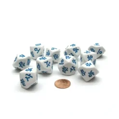 Dice>Pack of 10 D10 Korean Numbers Dice Numbered 1 to 10 - White with Blue Etches - Your Source for Gaming Essentials