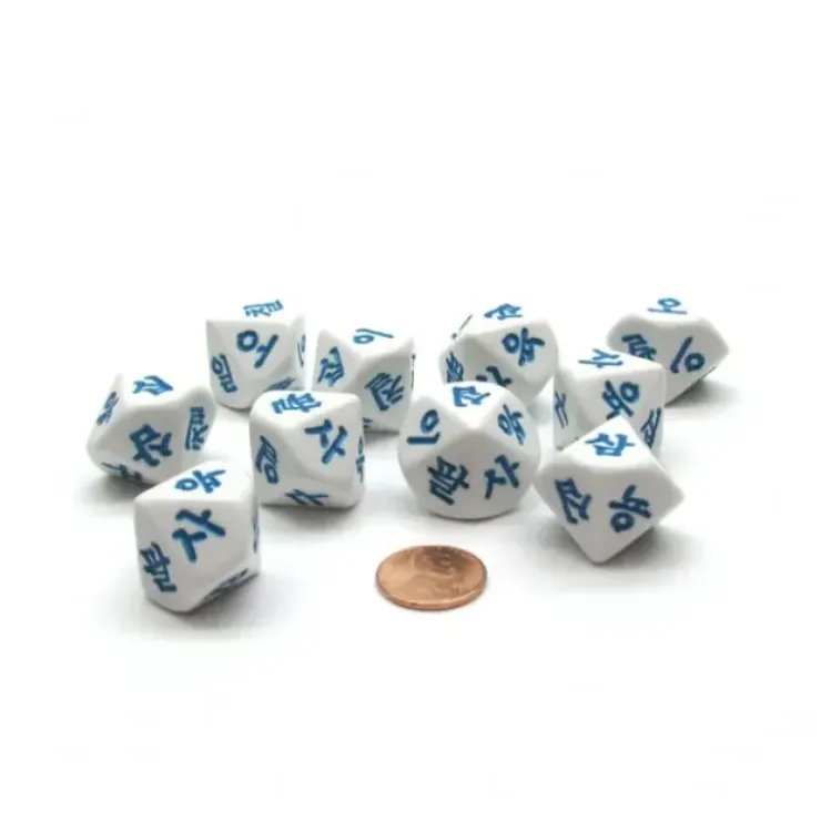 Dice>Pack of 10 D10 Korean Numbers Dice Numbered 1 to 10 - White with Blue Etches - Your Source for Gaming Essentials