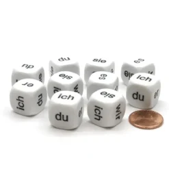 Dice>Pack of 10 D6 16mm German Pronoun Dice - White with Black Words - Your Source for Gaming Essentials