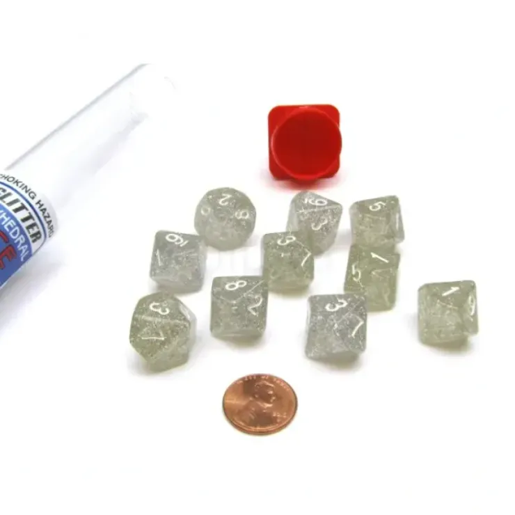Dice>Pack of 10 D10 16mm Koplow Games Glitter Dice - Clear - Your Source for Gaming Essentials