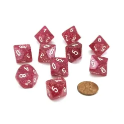 Dice>Pack of 10 D10 16mm Koplow Games Glitter Dice - Purple - Your Source for Gaming Essentials