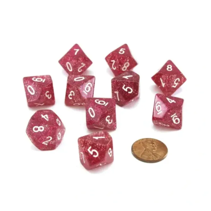 Dice>Pack of 10 D10 16mm Koplow Games Glitter Dice - Purple - Your Source for Gaming Essentials
