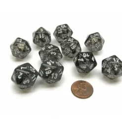 Dice>Pack of 10 D20 20mm Koplow Games Glitter Dice - Black - Your Source for Gaming Essentials