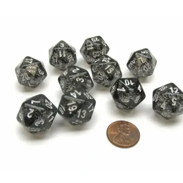 Dice>Pack of 10 D20 20mm Koplow Games Glitter Dice - Black - Your Source for Gaming Essentials