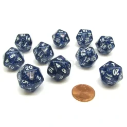 Dice>Pack of 10 D20 20mm Koplow Games Glitter Dice - Blue - Your Source for Gaming Essentials