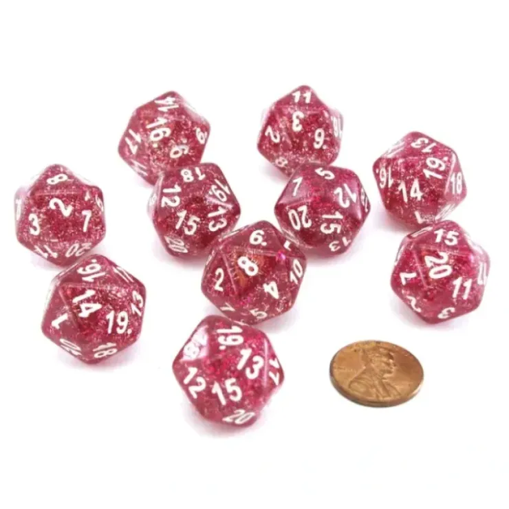 Dice>Pack of 10 D20 20mm Koplow Games Glitter Dice - Purple - Your Source for Gaming Essentials