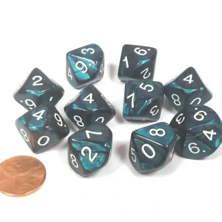 Dice>Pack of 10 D10 16mm Koplow Games Pearl Dice - Emerald - Your Source for Gaming Essentials