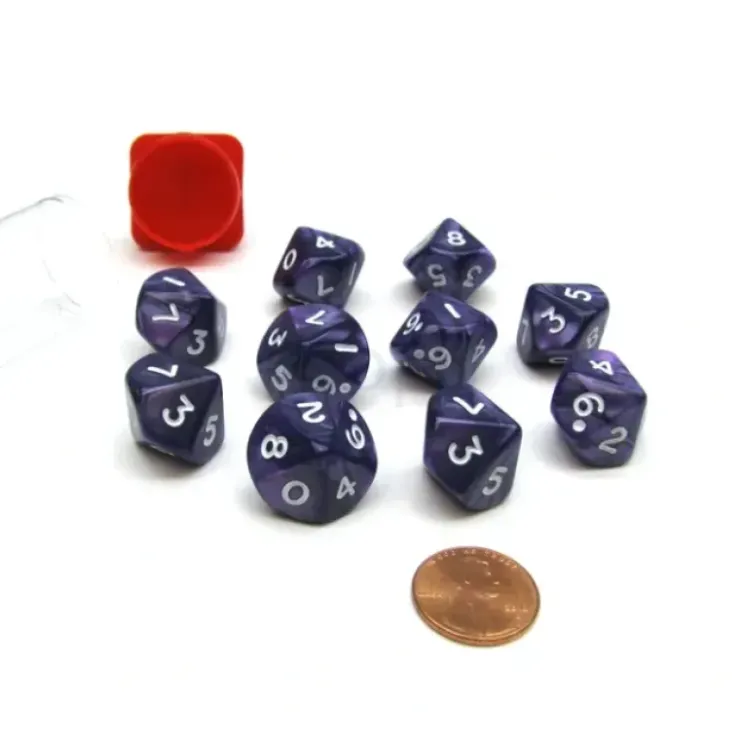 Dice>Pack of 10 D10 16mm Koplow Games Pearl Dice - Purple - Your Source for Gaming Essentials