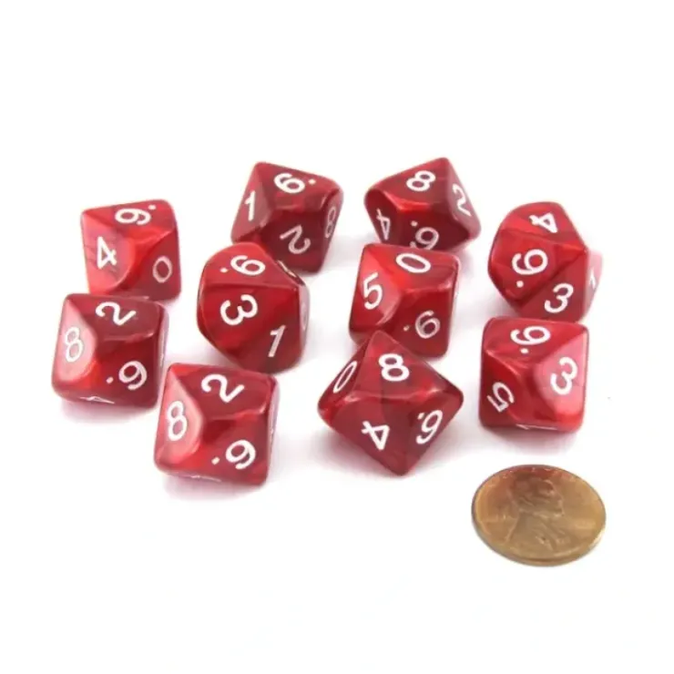 Dice>Pack of 10 D10 16mm Koplow Games Pearl Dice - Red - Your Source for Gaming Essentials