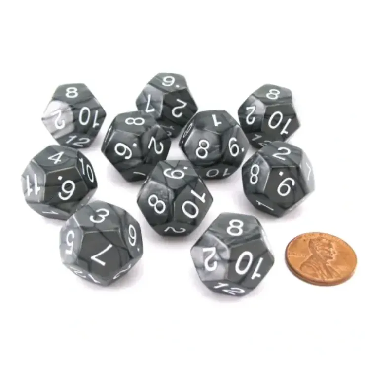 Dice>Pack of 10 D12 18mm Koplow Games Pearl Dice - Charcoal - Your Source for Gaming Essentials