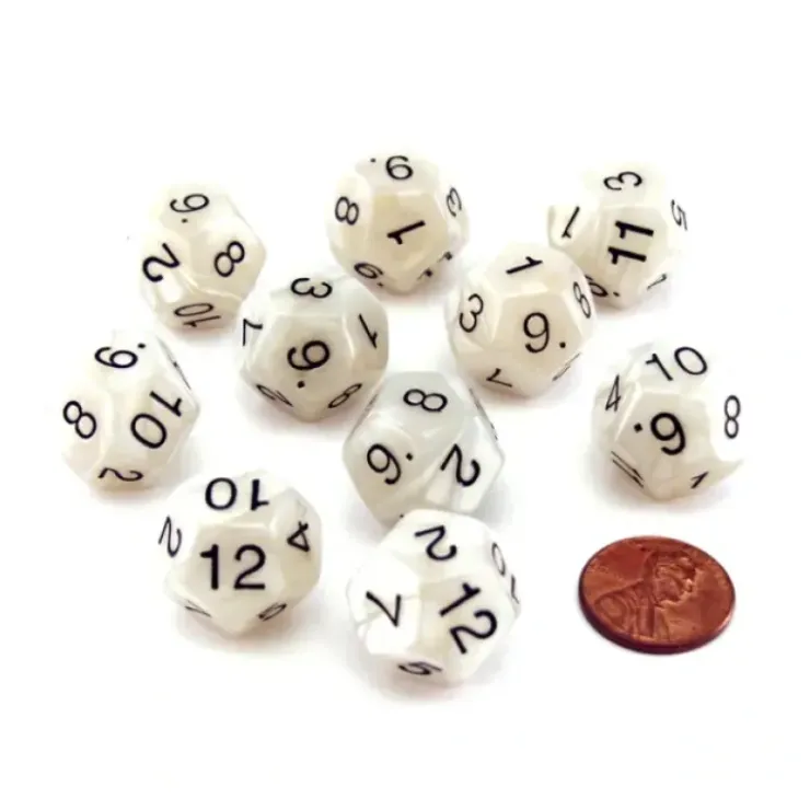 Dice>Pack of 10 D12 18mm Koplow Games Pearl Dice - Gray - Your Source for Gaming Essentials