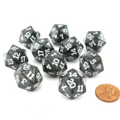 Dice>Pack of 10 D20 20mm Koplow Games Pearl Dice - Charcoal - Your Source for Gaming Essentials