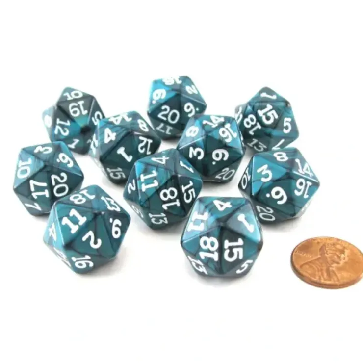 Dice>Pack of 10 D20 20mm Koplow Games Pearl Dice - Emerald - Your Source for Gaming Essentials