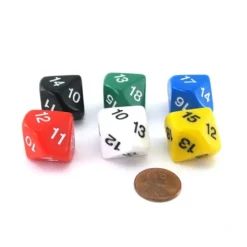 Dice>Pack of 6 D10 20mm Numbered 10 to 19 Dice - Assorted Colors - Your Source for Gaming Essentials