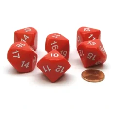 Dice>Pack of 6 D10 20mm Numbered 10 to 19 Dice - Red with White - Your Source for Gaming Essentials