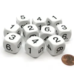 Dice>Pack of 10 D6 20mm Numbered 1 to 6 Dice - White with Black - Your Source for Gaming Essentials