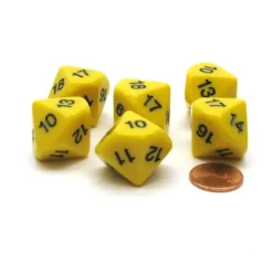 Dice>Pack of 6 D10 20mm Numbered 10 to 19 Dice - Yellow with Black - Your Source for Gaming Essentials
