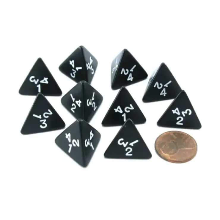 Dice>Pack of 10 D4 18mm Opaque Dice - Black with White Numbers - Your Source for Gaming Essentials