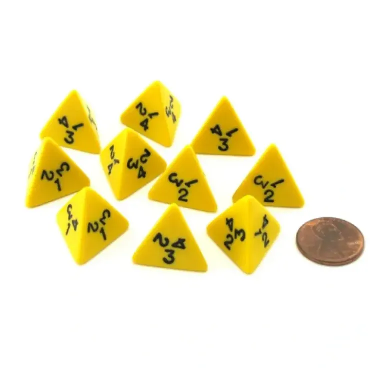 Dice>Pack of 10 D4 18mm Opaque Dice - Yellow with Black Numbers - Your Source for Gaming Essentials