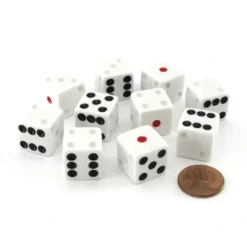 Dice>Pack of 10 D6 16mm Penumbra Shadow Dice - White with Red, White, Black Pips - Your Source for Gaming Essentials