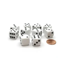 Dice>Pack of 10 D6 16mm Round Corner Dice with One Blank Side - White with Black Pips - Your Source for Gaming Essentials