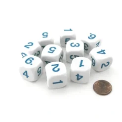 Dice>Pack of 10 D6 20mm Round Opaque Numbered 1 to 6 Dice - White with Blue Numbers - Your Source for Gaming Essentials