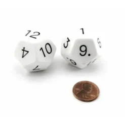 Dice>Pack of 2 D12 Opaque 30mm Jumbo Dice - White with Black Numbers - Your Source for Gaming Essentials