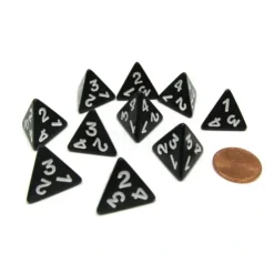 Dice>Pack of 10 D4 Opaque 4 Sided Dice - Black with White Numbers - Your Source for Gaming Essentials