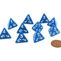 Dice>Pack of 10 D4 Opaque 4 Sided Dice - Blue with White Numbers - Your Source for Gaming Essentials