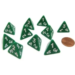 Dice>Pack of 10 D4 Opaque 4 Sided Dice - Green with White Numbers - Your Source for Gaming Essentials