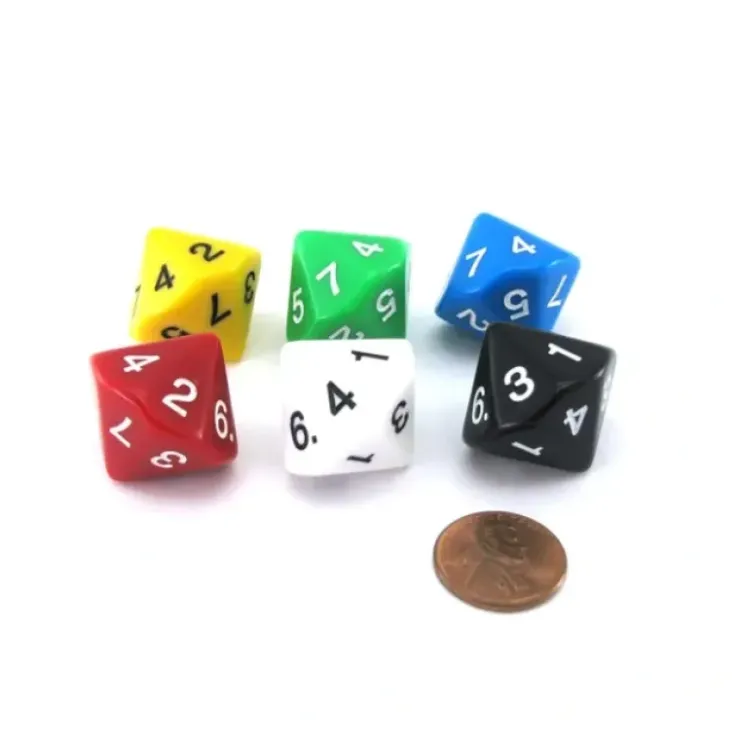 Dice>Pack of 6 D7 14-Sided 20mm Numbered 1 to 7 Twice Dice - Assorted Colors - Your Source for Gaming Essentials