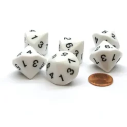 Dice>Pack of 6 D7 14-Sided 20mm Numbered 1 to 7 Twice Dice - White with Black - Your Source for Gaming Essentials
