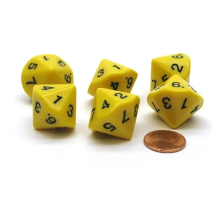 Dice>Pack of 6 D7 14-Sided 20mm Numbered 1 to 7 Twice Dice - Yellow with Black - Your Source for Gaming Essentials