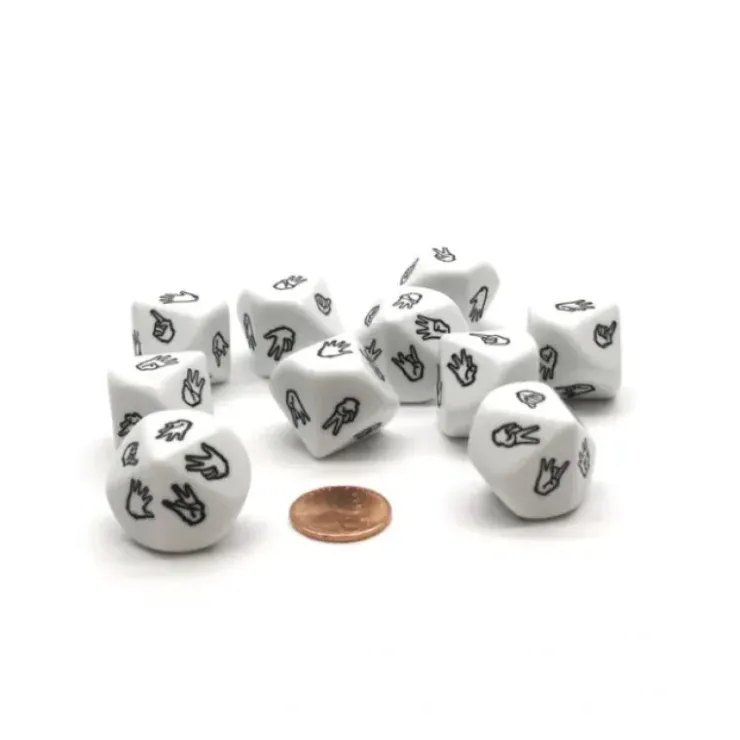 Dice>Pack of 10 D10 Sign Language Dice, 1 to 10 - White with Black Etches - Your Source for Gaming Essentials