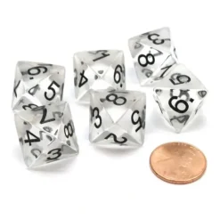 Dice>Pack of 6 D8 Transparent 8-Sided Dice - Clear with Black Numbers - Your Source for Gaming Essentials