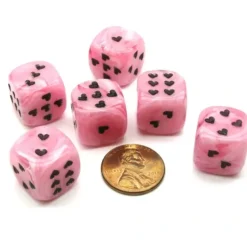 Dice>Pack of 6 Heart Cirrus 16mm D6 Chessex Dice - Pink with Black Pips - Your Source for Gaming Essentials