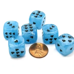 Dice>Pack of 6 Heart Cirrus 16mm D6 Chessex Dice - Light Blue with Black Pips - Your Source for Gaming Essentials