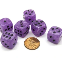 Dice>Pack of 6 Heart Cirrus 16mm D6 Chessex Dice - Purple with Black Pips - Your Source for Gaming Essentials