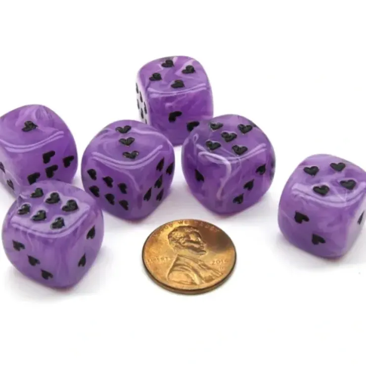 Dice>Pack of 6 Heart Cirrus 16mm D6 Chessex Dice - Purple with Black Pips - Your Source for Gaming Essentials