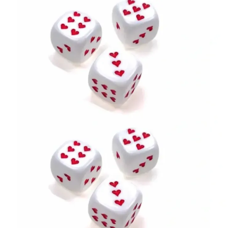 Dice>Pack of 6 Heart Dice, Opaque 16mm D6 Chessex Dice - White with Red Hearts - Your Source for Gaming Essentials